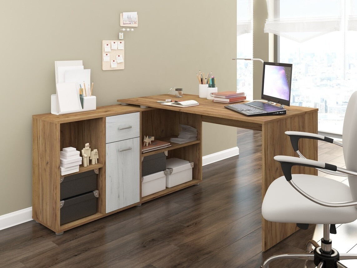 Stūra rakstāmgalds Gilroy 113 (Craft ozols + Amatniecības balts)