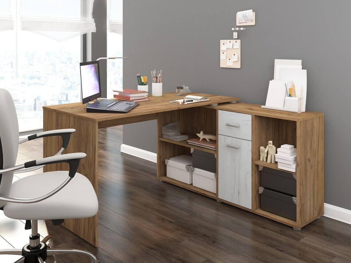 Stūra rakstāmgalds Gilroy 113 (Craft ozols + Amatniecības balts)