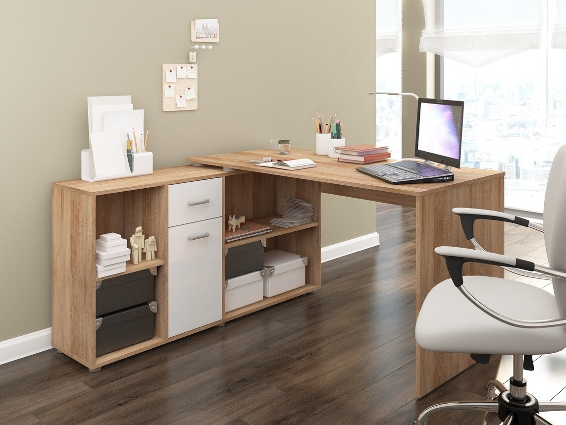 Stūra rakstāmgalds Gilroy 113 (Sonomas ozols + Glancēts balts)