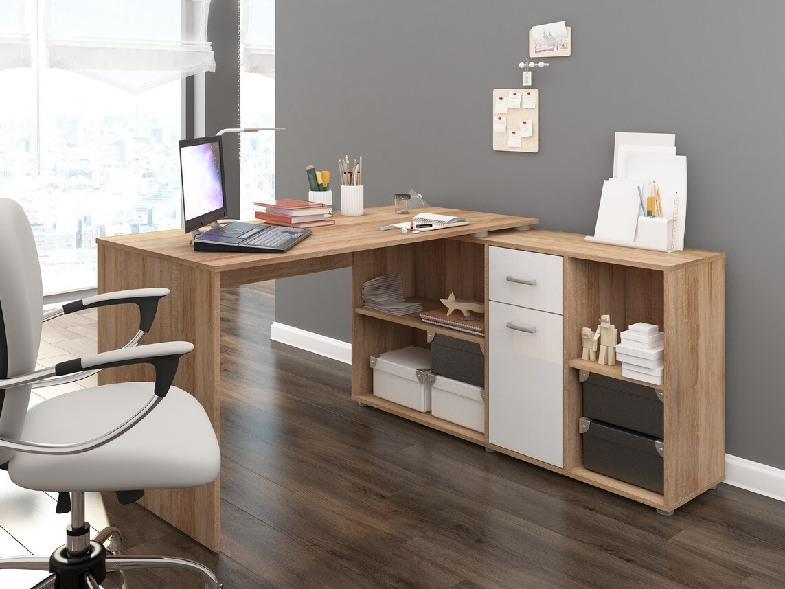 Stūra rakstāmgalds Gilroy 113 (Sonomas ozols + Glancēts balts)