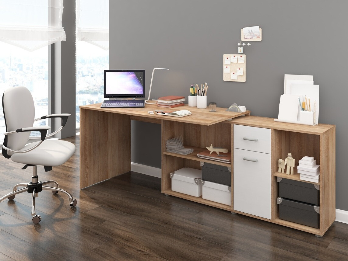 Stūra rakstāmgalds Gilroy 113 (Sonomas ozols + Glancēts balts)