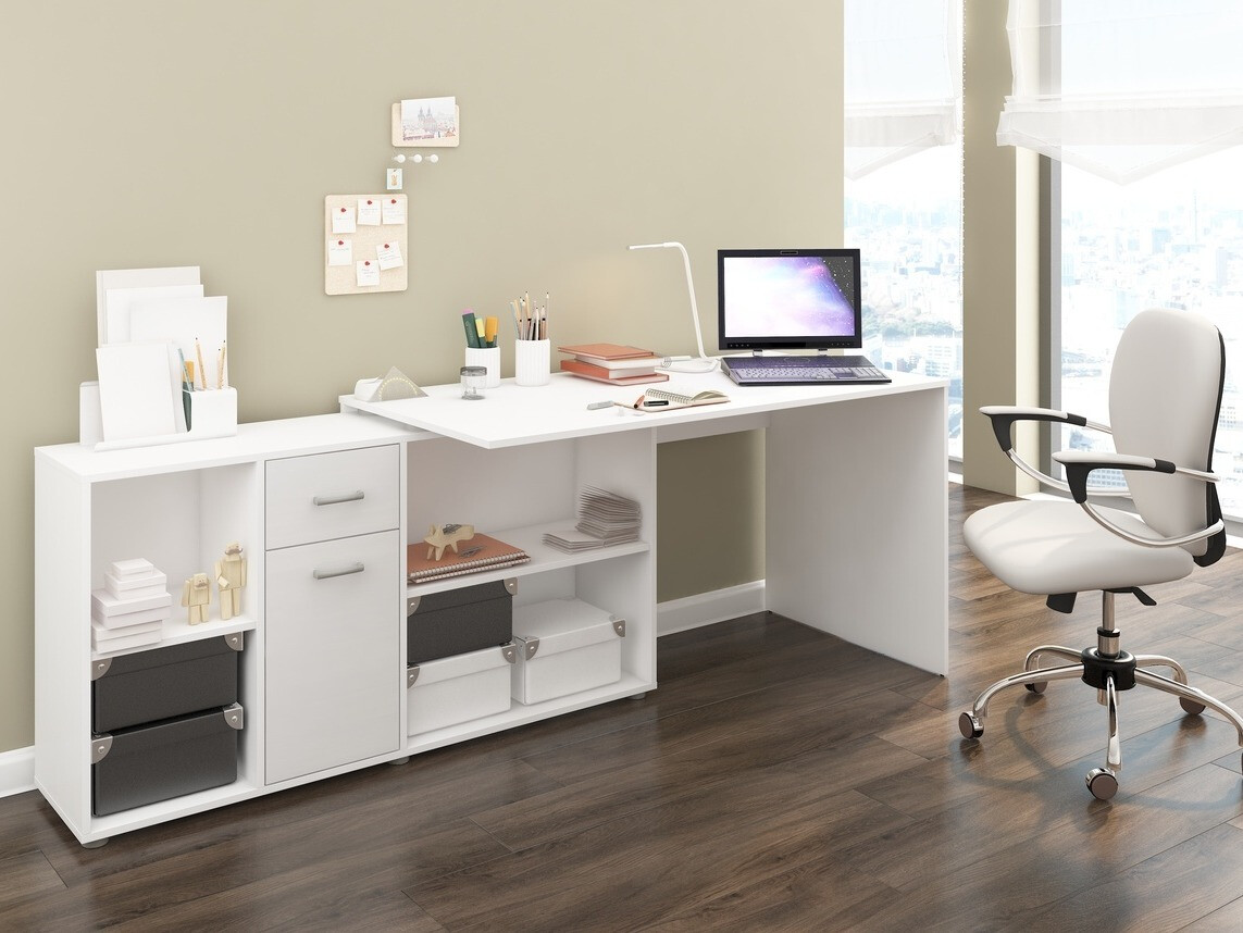 Угловой письменный стол Gilroy 113 (Белый + Глянцевый белый)