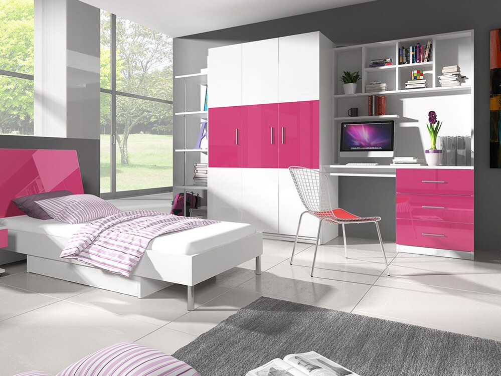 Письменный cтол Salmere 109 (Белый + Глянцевый белый + Глянцевый розовый)