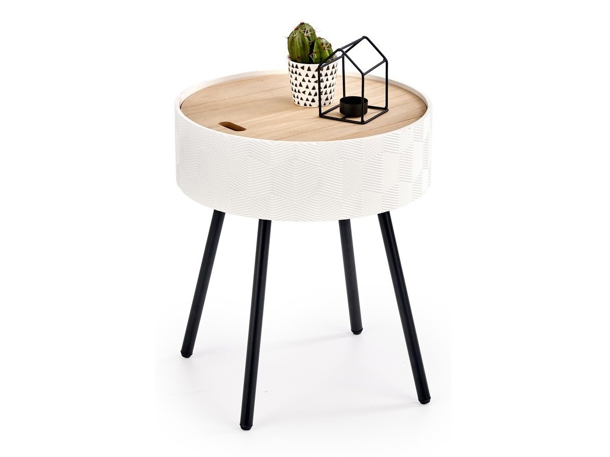 Kafijas galdiņš Houston 606 (Balts + Gaišs koks + Melns)