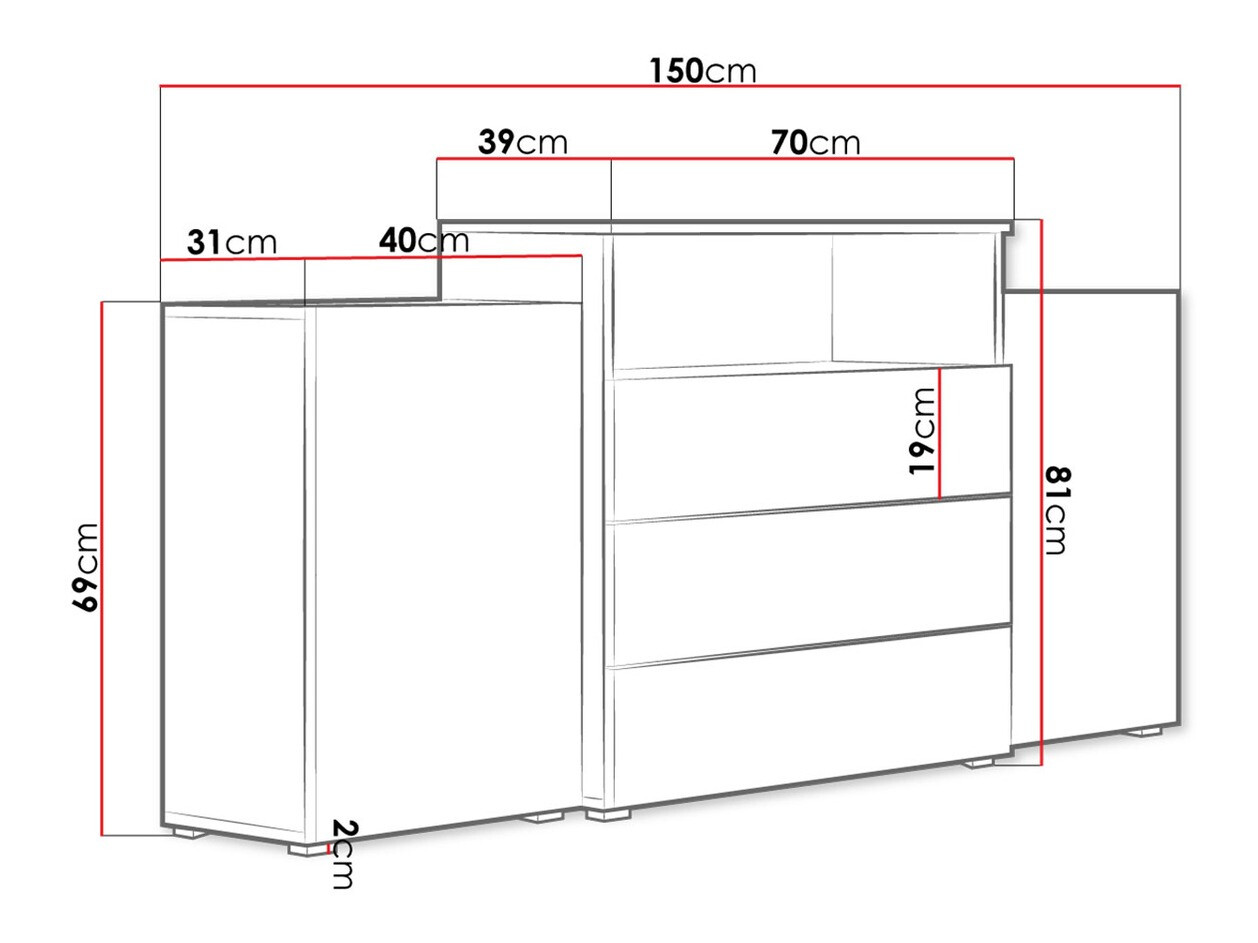 Kомод Sarasota 127 (Белый + Глянцевый белый + Дуб вотан)