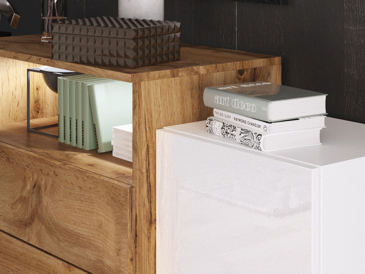 Kомод Sarasota 127 (Дуб вотан + Глянцевый белый)