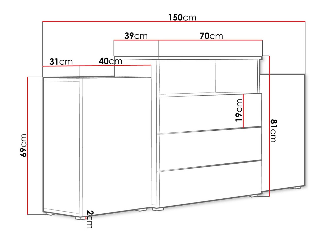 Kumode Sarasota 127 (Votan ozols + Glancēts balts)