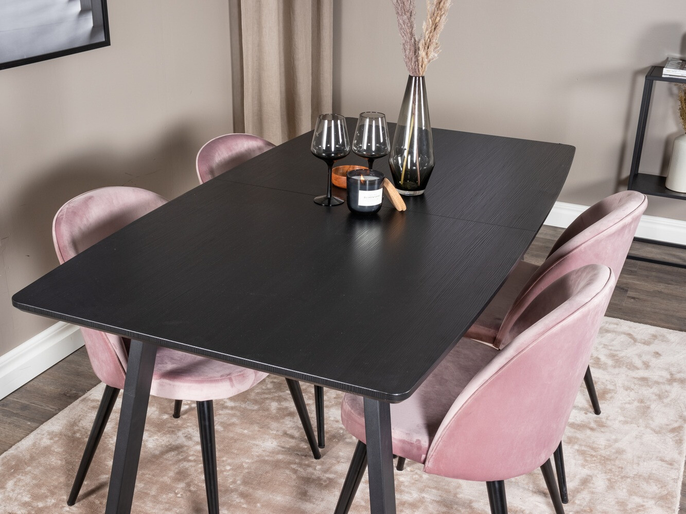 Ēdamistabas komplekts Dallas 1609 (Tumši rozā + Melns)