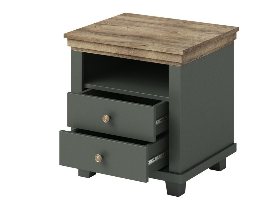 Прикроватная тумбочка Tolnue 117 (Темно-зеленый + Дуб лефкас)