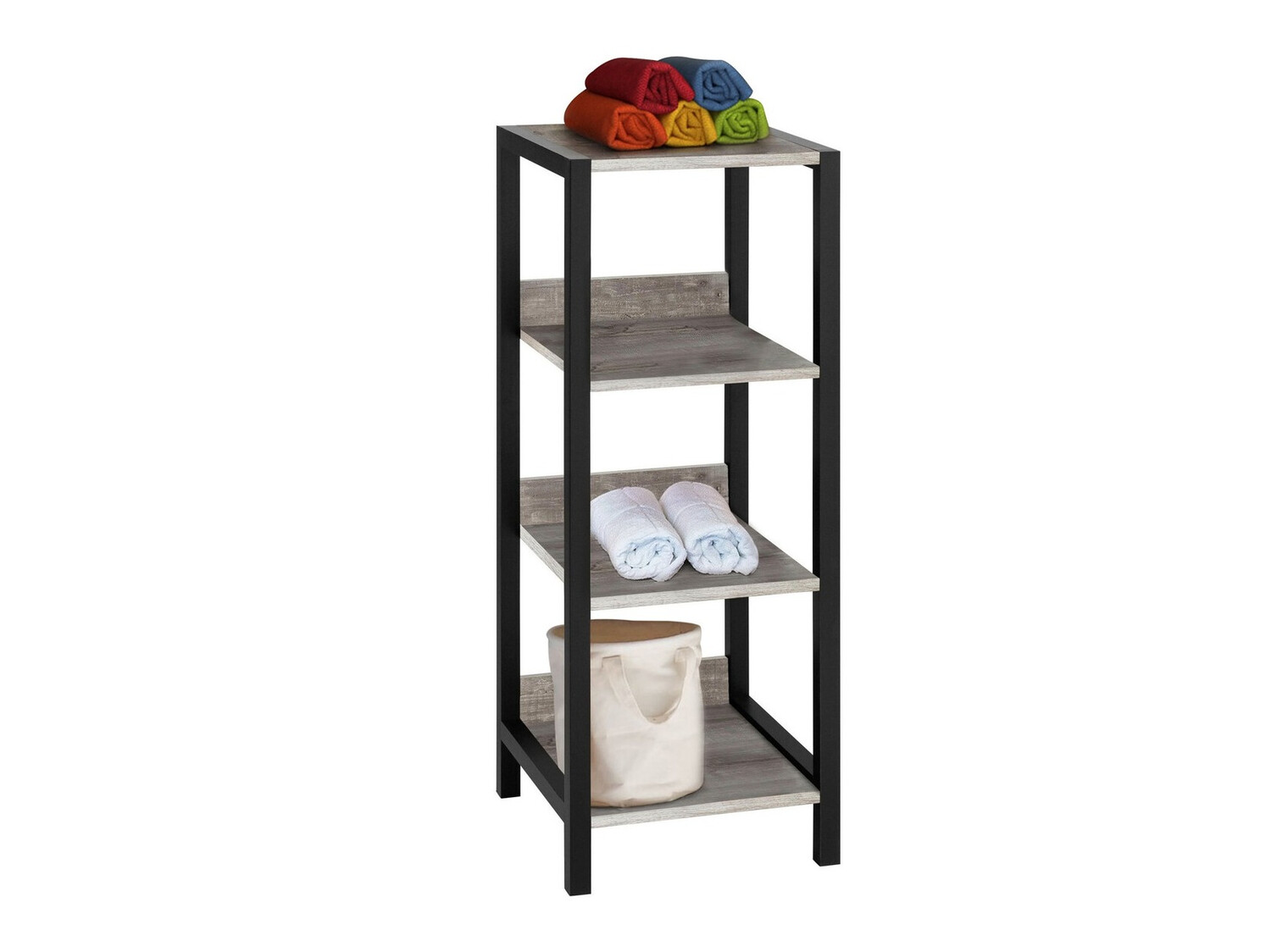 Стеллаж Larnovo 107 (Серый дуб + Чёрный)