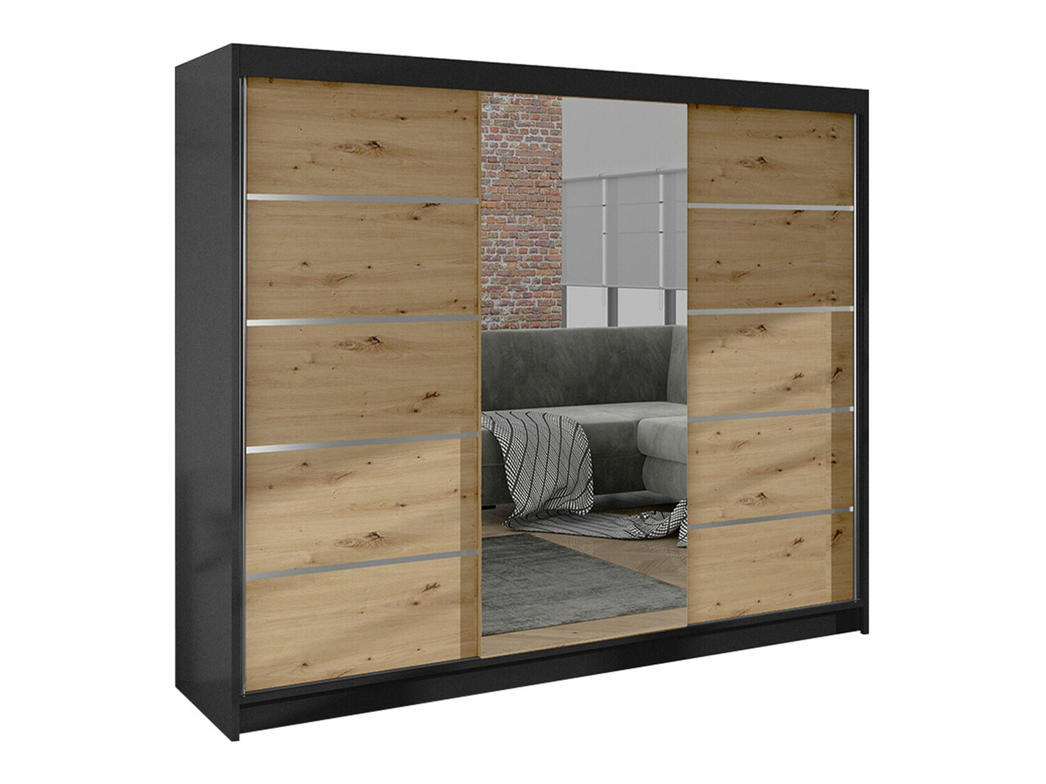 Skapis Closico 161 (Melns + Artisan ozols)