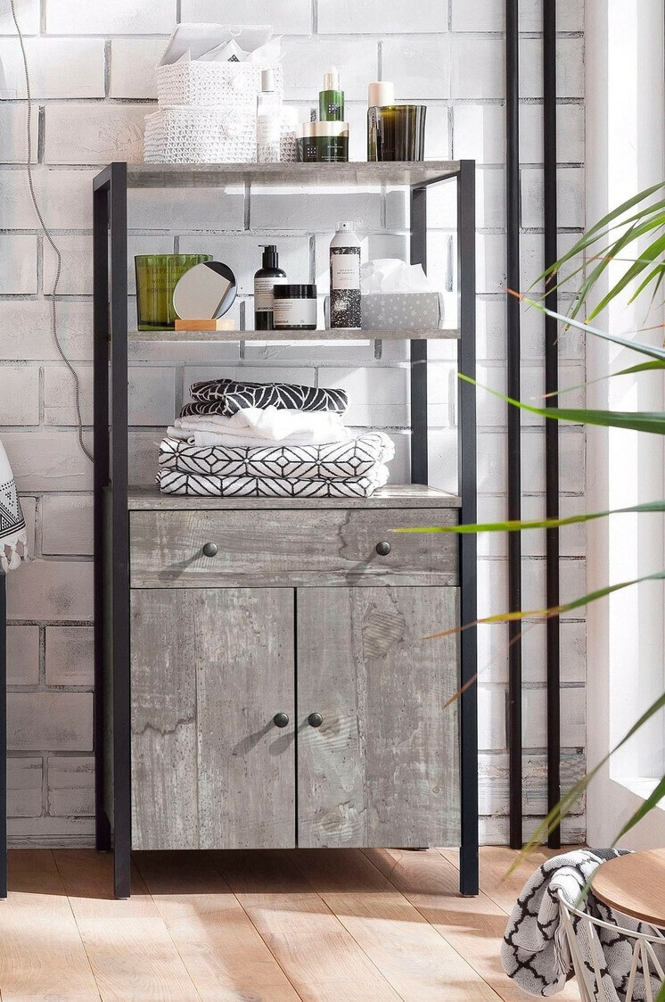 Vannas istabas plaukts Larnovo 111 (Pelēks ozols + Melns)