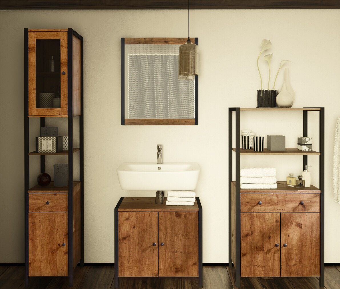 Vannas istabas plaukts Larnovo 111 (Tumšs ozols + Melns)