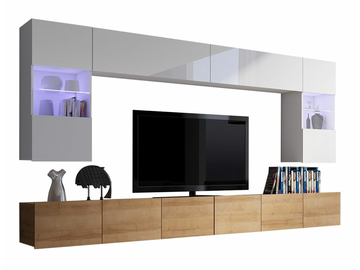 Набор для гостиной Tivdalu 105 (Золотистый дуб + Белый + Глянцевый белый)