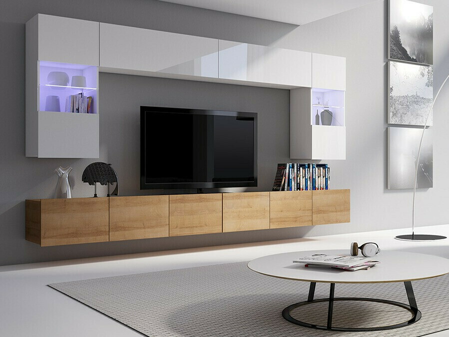 Набор для гостиной Tivdalu 105 (Золотистый дуб + Белый + Глянцевый белый)