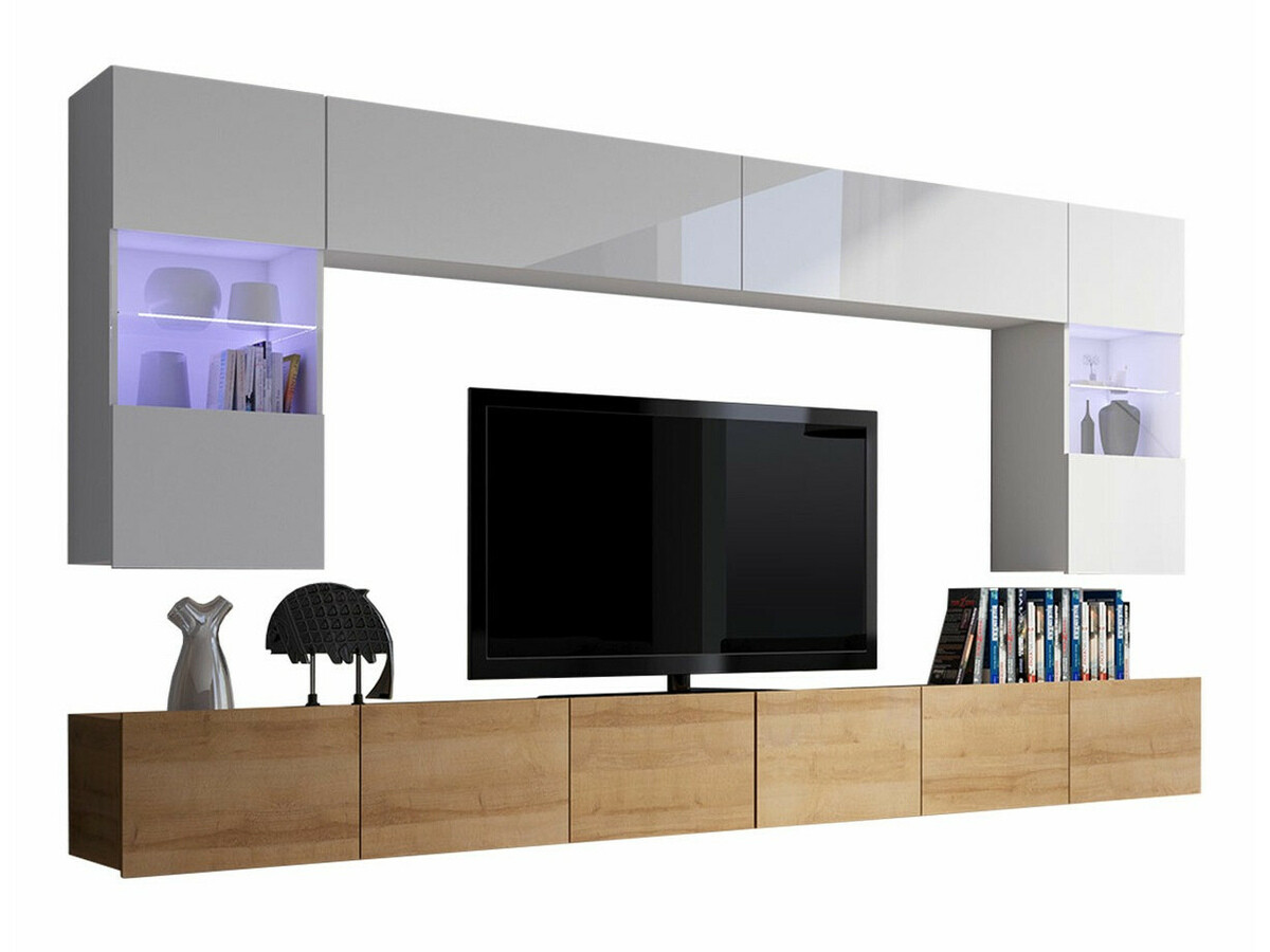 Набор для гостиной Tivdalu 105 (Золотистый дуб + Белый + Глянцевый белый)