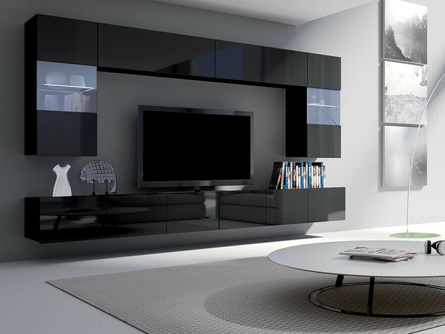 Набор для гостиной Tivdalu 105 (Чёрный + Глянцевый черный)