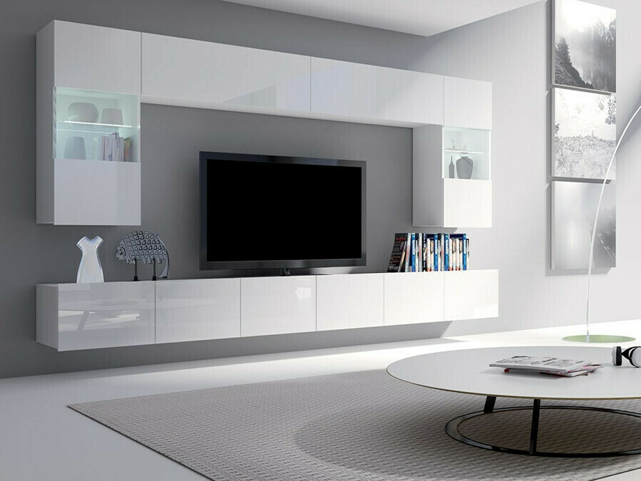 Viesistabas komplekts Tivdalu 105 (Balts + Glancēts balts)