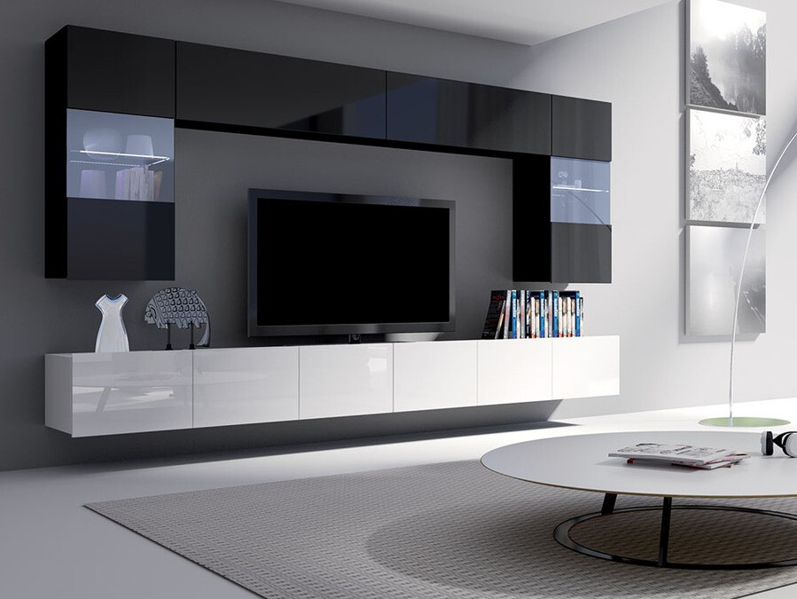 Viesistabas komplekts Tivdalu 105 (Glancēts balts + Glancēts melns)