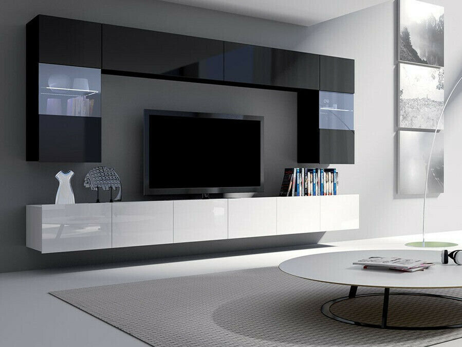 Viesistabas komplekts Tivdalu 105 (Glancēts balts + Glancēts melns)