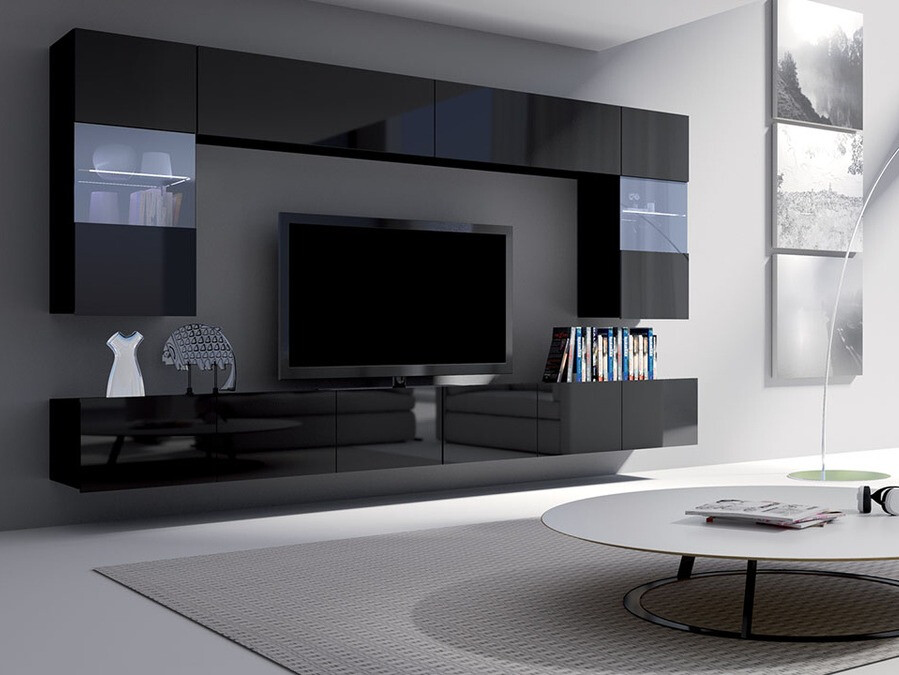 Viesistabas komplekts Tivdalu 105 (Melns + Glancēts melns)