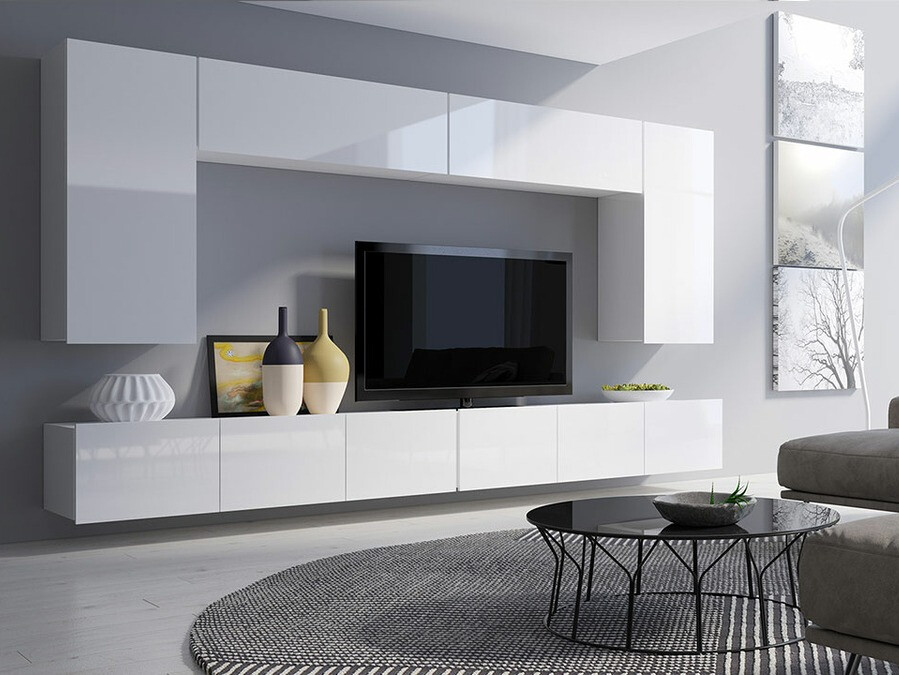 Viesistabas komplekts Tivdalu 135 (Balts + Glancēts balts)