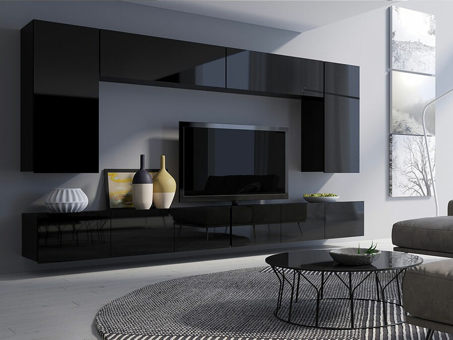 Viesistabas komplekts Tivdalu 135 (Melns + Glancēts melns)