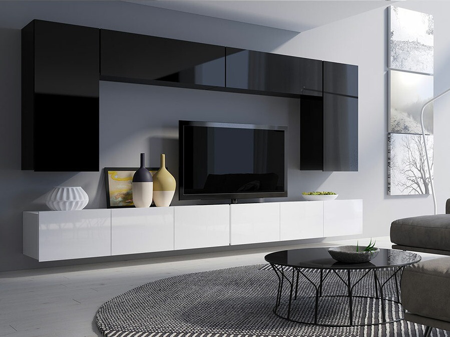 Viesistabas komplekts Tivdalu 135 (Melns + Glancēts melns + Balts + Glancēts balts)