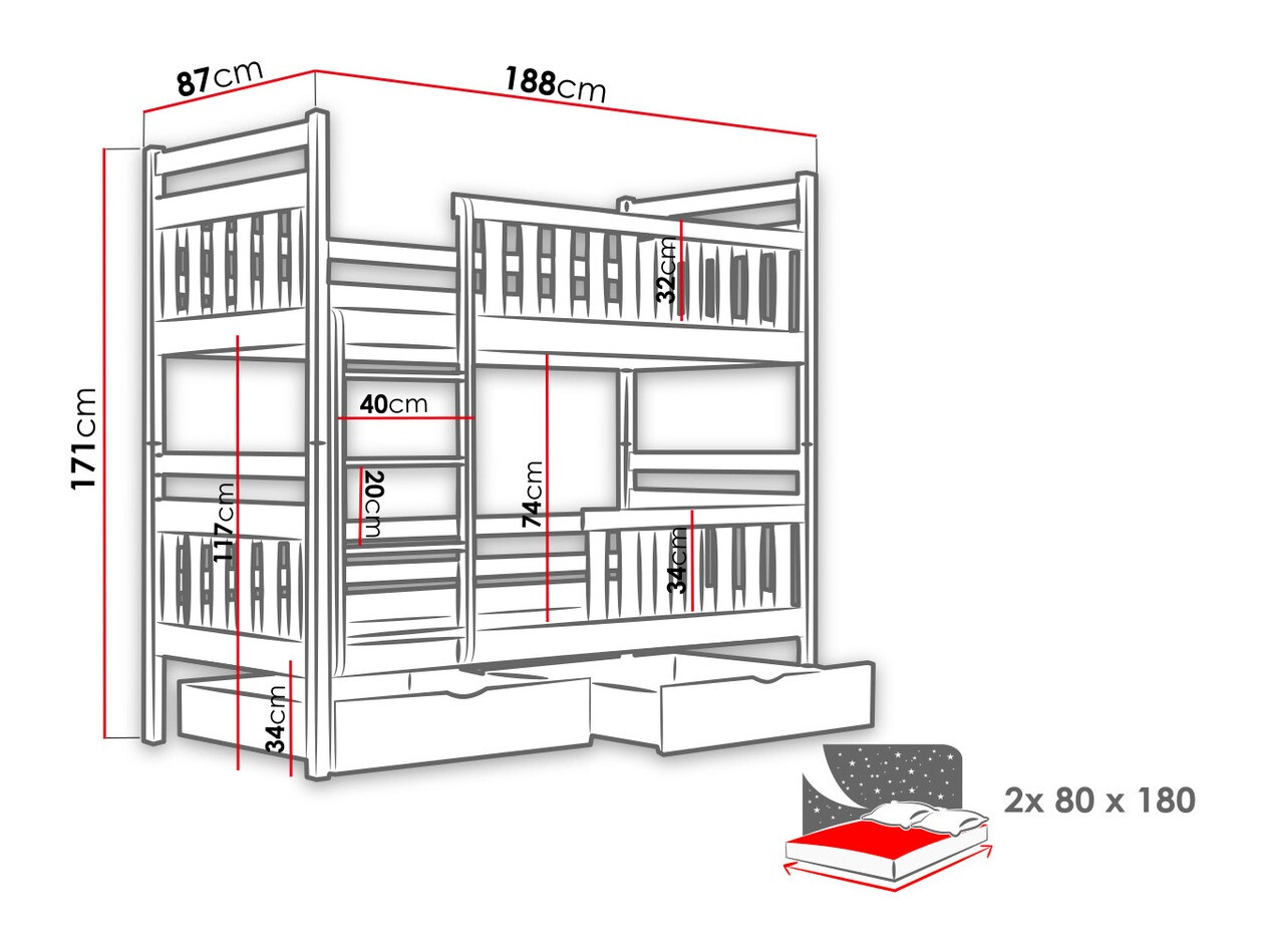 Divstāvu gulta Vista 100 (Balts)