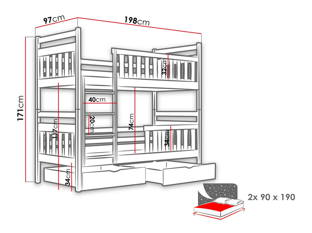 Двухъярусная кровать Vista 100 (Сосна)