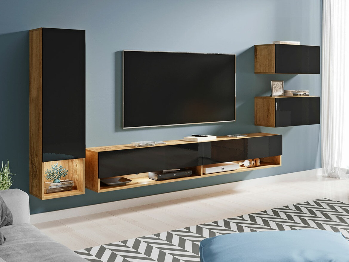 Набор для гостиной Sarasota 124 (Дуб вотан + Глянцевый черный)