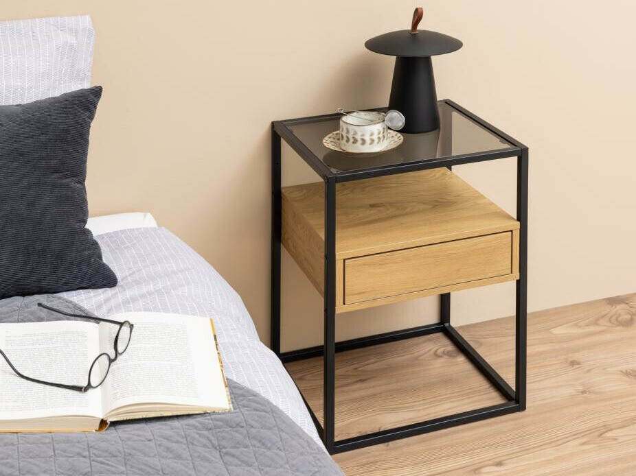 Прикроватная тумбочка Norsica 695 (Чёрный + Дикий дуб)