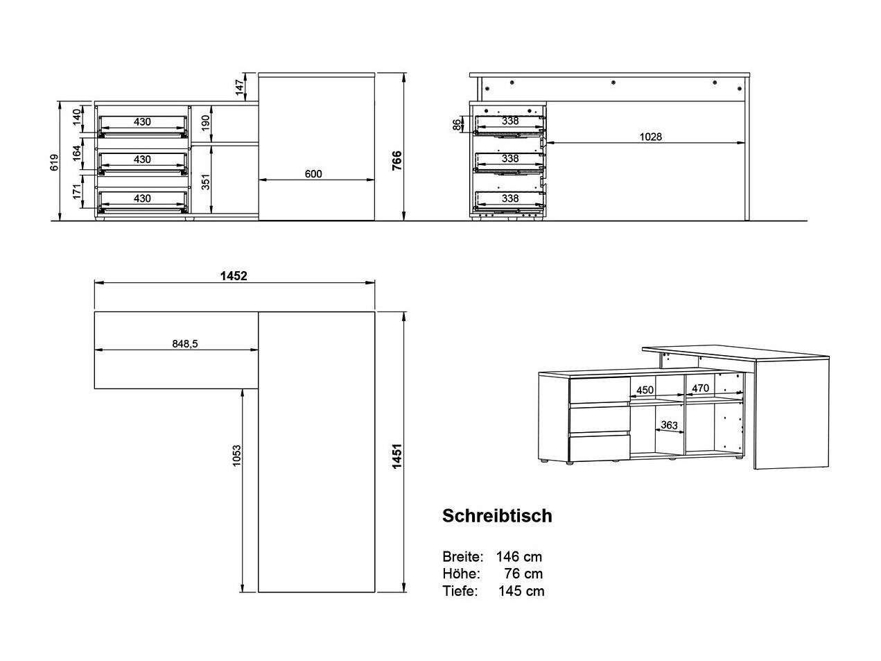 Stūra rakstāmgalds Avirome 107