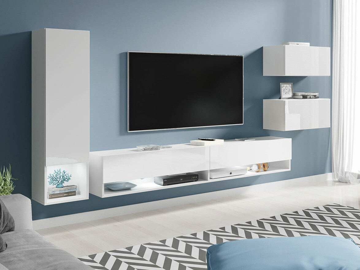 Viesistabas komplekts Sarasota 124 (Balts + Glancēts balts)