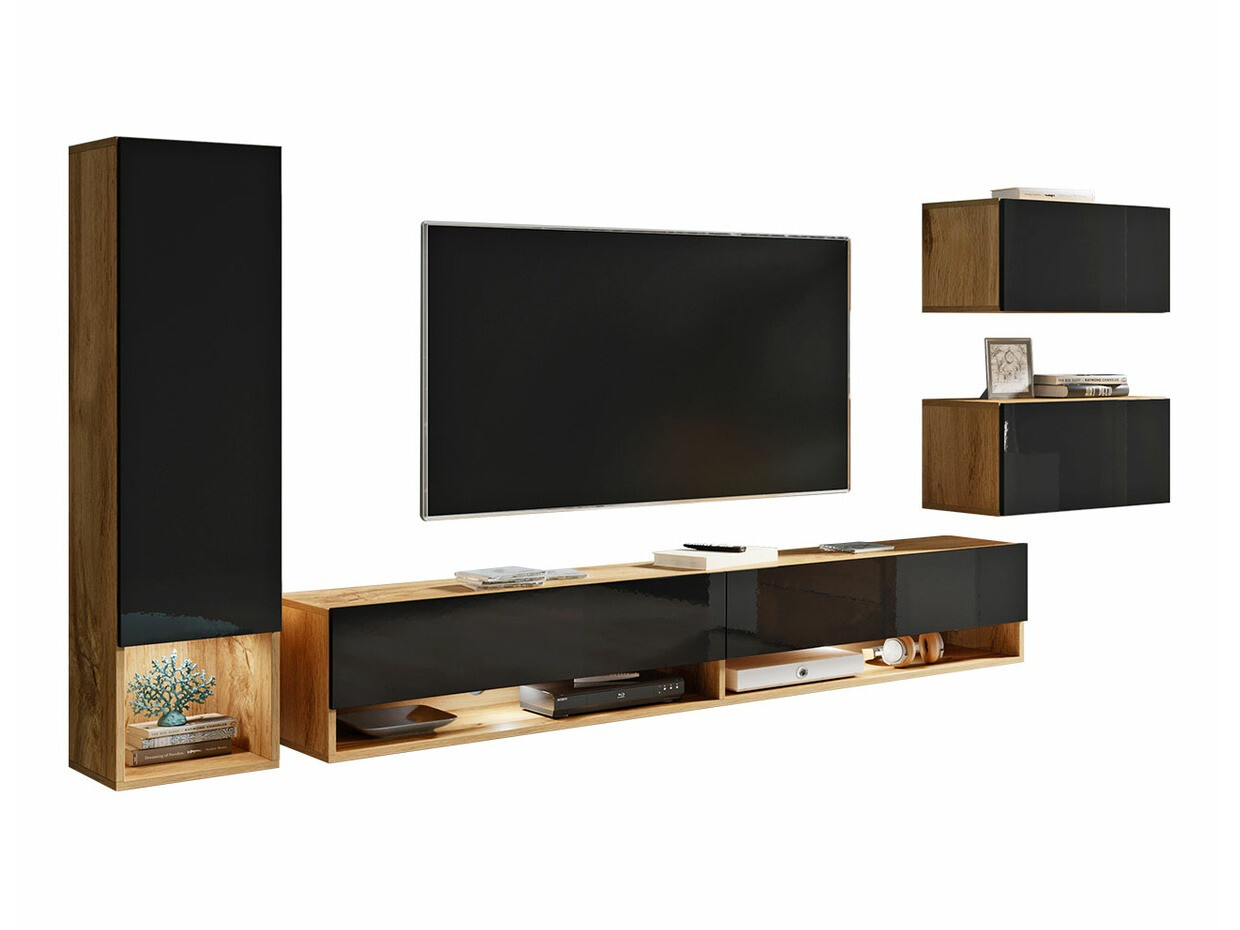 Viesistabas komplekts Sarasota 124 (Votan ozols + Glancēts melns)