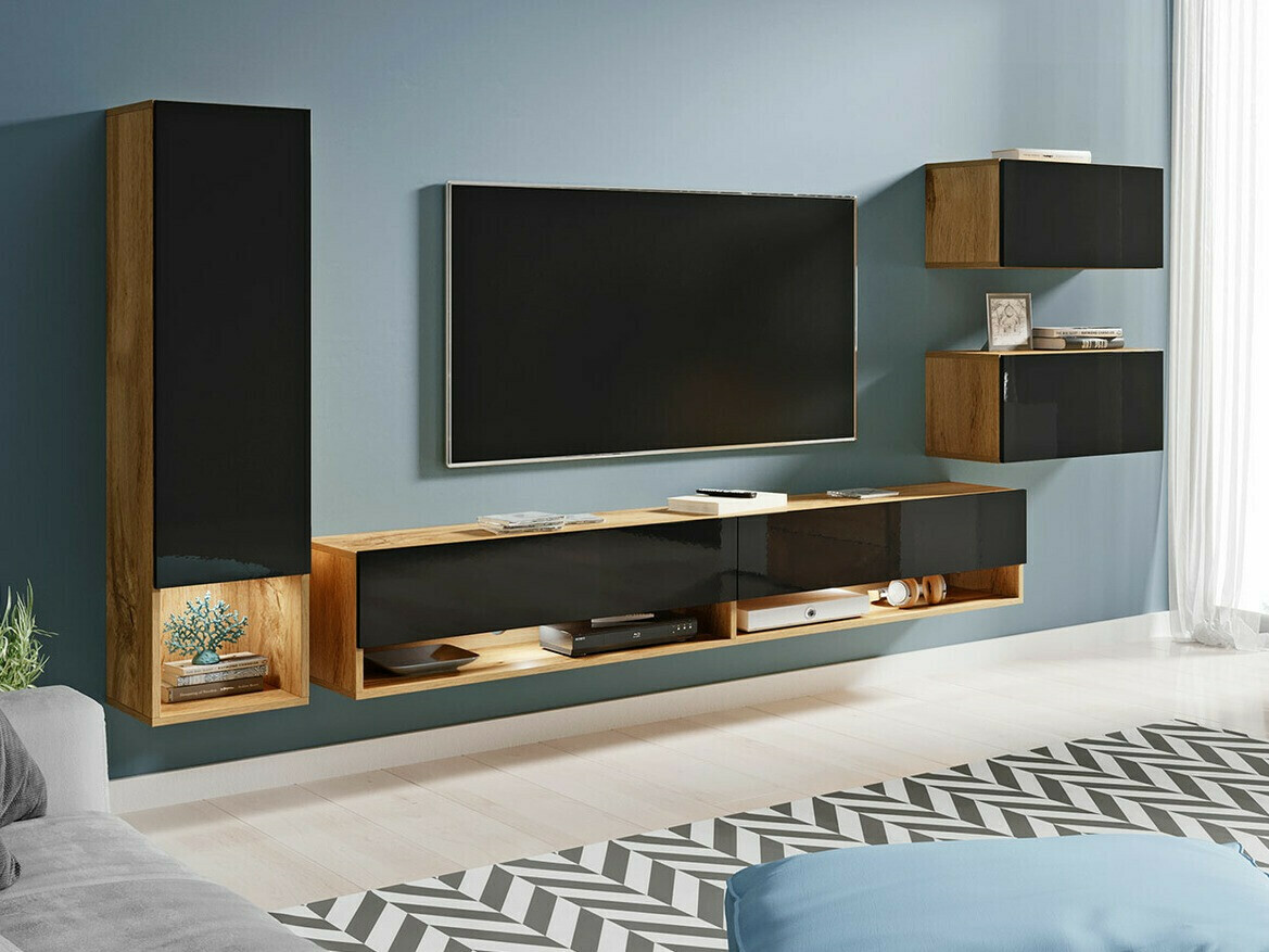 Viesistabas komplekts Sarasota 124 (Votan ozols + Glancēts melns)