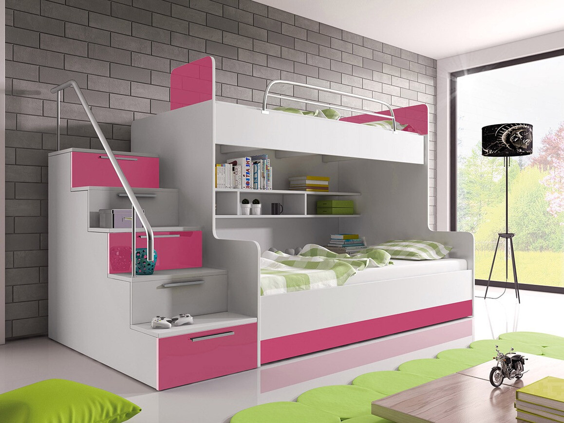 Divstāvu gulta Salmere 111 (Balts + Glancēts balts + Spīdīgi rozā)