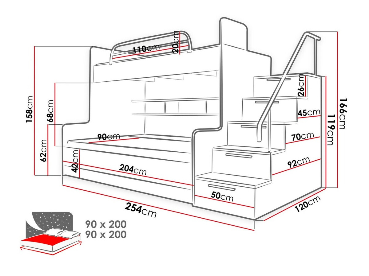 Divstāvu gulta Salmere 111 (Balts + Glancēts balts + Spīdīgi rozā)
