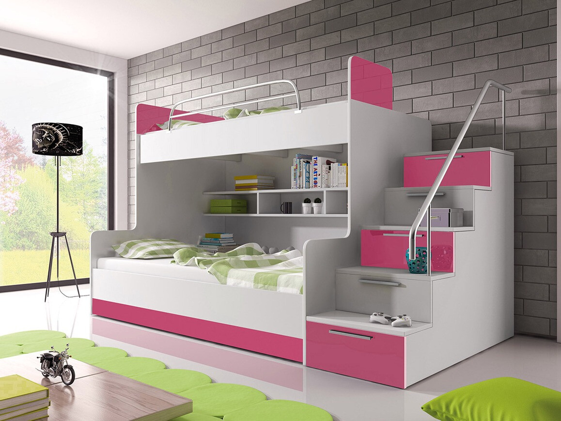 Divstāvu gulta Salmere 111 (Balts + Glancēts balts + Spīdīgi rozā)