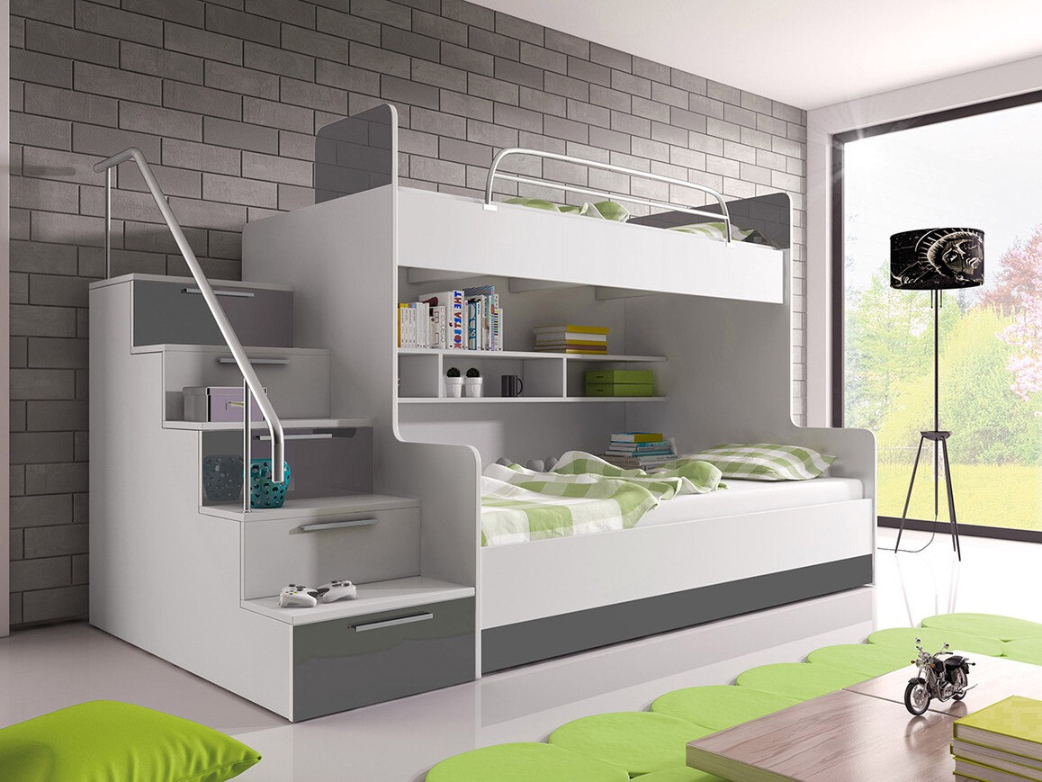 Двухъярусная кровать Salmere 111 (Белый + Глянцевый белый + Глянцевый серый)