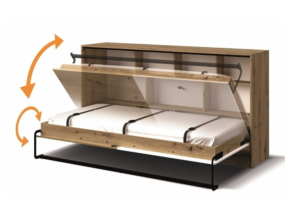 Настенная кровать Mirelbu 114 (Artisan дуб + Глянцевый белый + Серый)