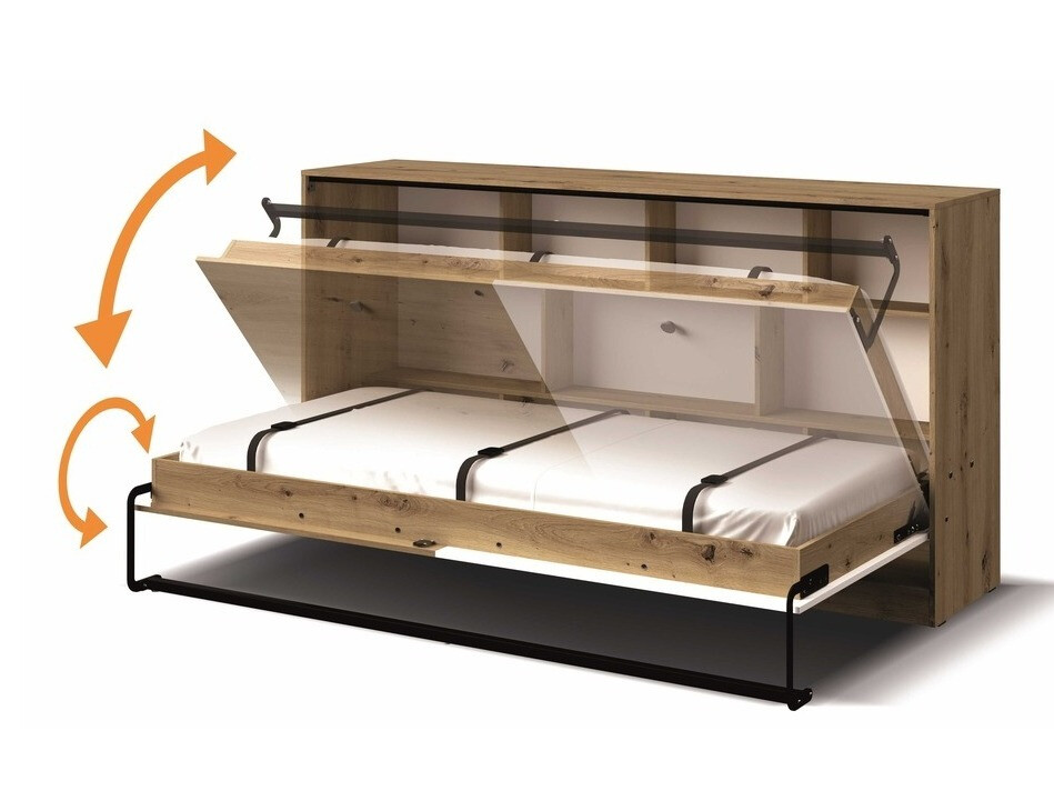 Настенная кровать Mirelbu 114 (Artisan дуб + Глянцевый белый)