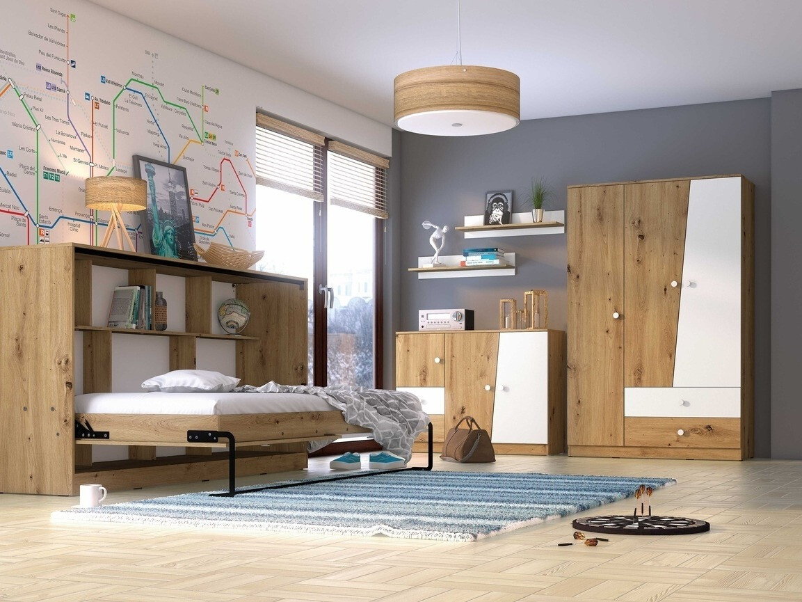 Sienas gulta Mirelbu 114 (Artisan ozols + Balts + Melns)