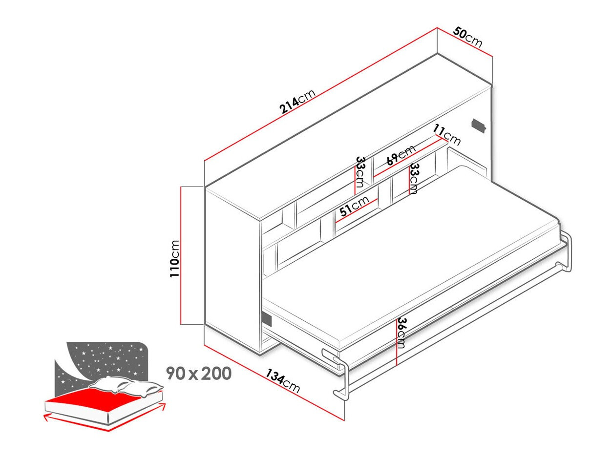 Sienas gulta Mirelbu 114 (Artisan ozols + Balts + Melns)