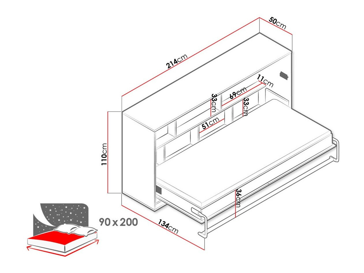 Sienas gulta Mirelbu 114 (Artisan ozols + Balts)