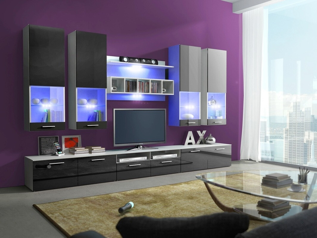 Viesistabas komplekts Nashville 107 (Balts + Glancēts melns)