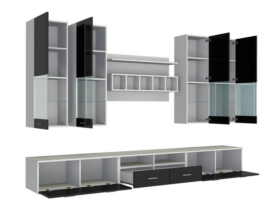 Viesistabas komplekts Nashville 107 (Balts + Glancēts melns)