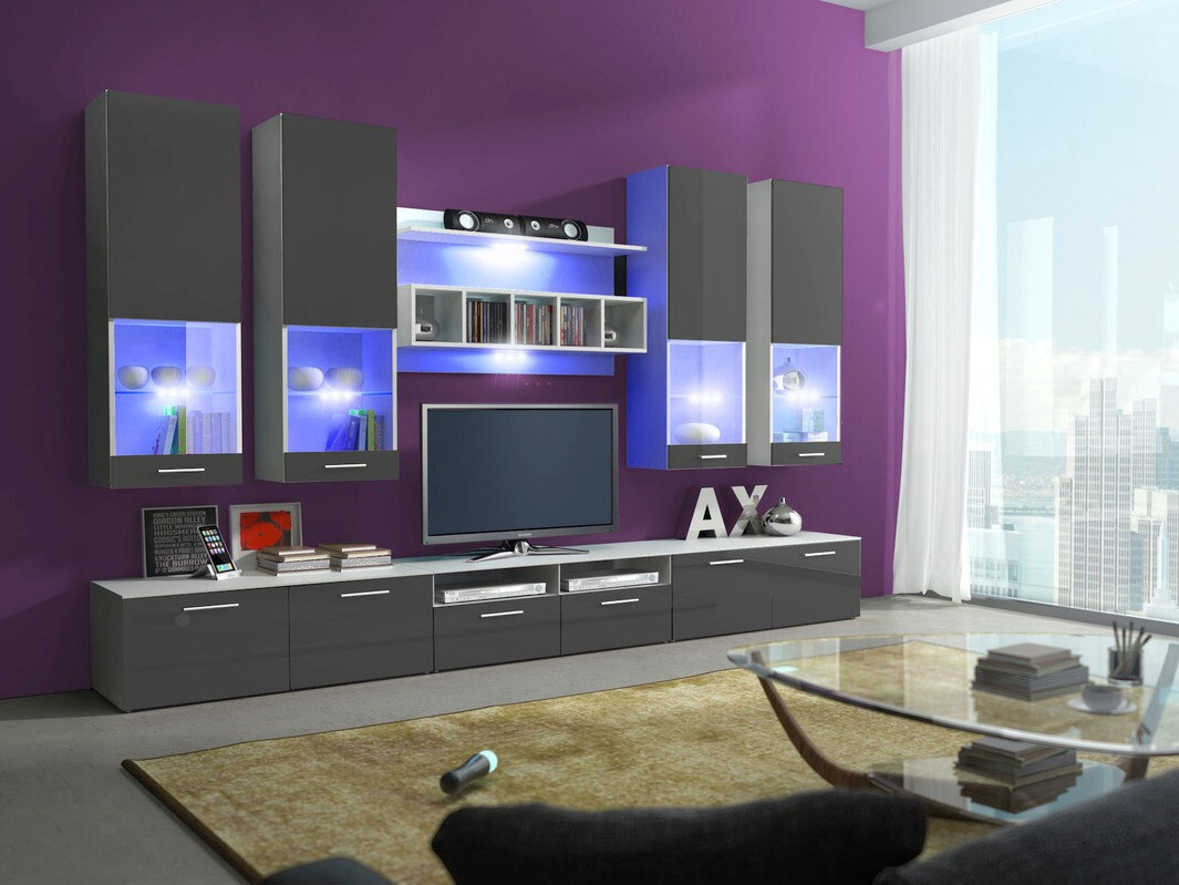 Viesistabas komplekts Nashville 107 (Balts + Glancēts pelēks)