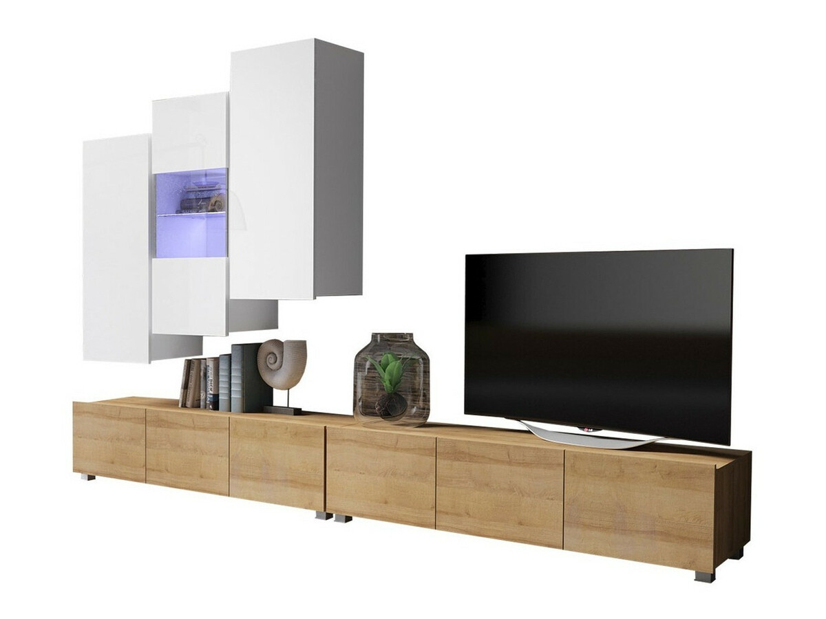 Viesistabas komplekts Remus XVII (Zeltains ozols + Balts + Glancēts balts)