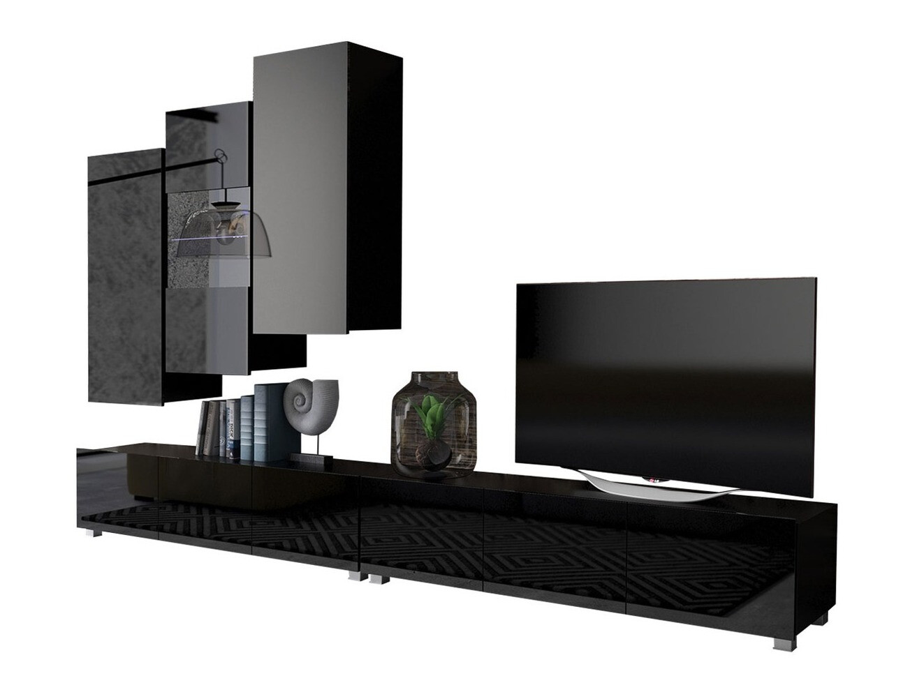 Viesistabas komplekts Tivdalu 133 (Melns + Glancēts melns)